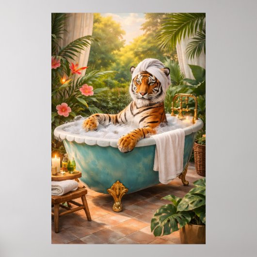 Affiche de bain de tigre, impression drôle de spa (Devant)