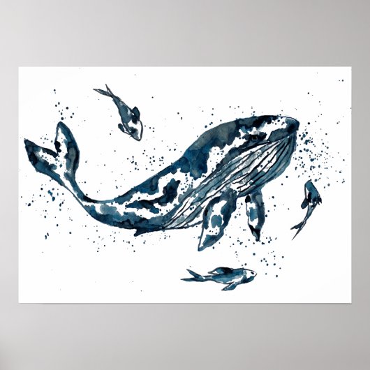 Affiche de baleine à l'aquarelle bleue (Devant)