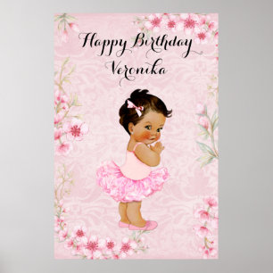 Affiche de ballerine bébé fille fleurs roses