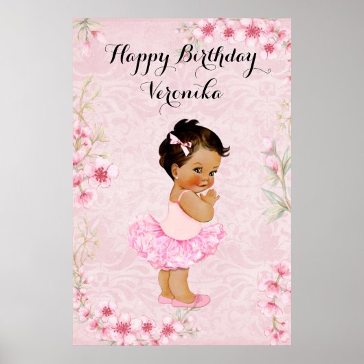 Affiche de ballerine bébé fille fleurs roses (Devant)
