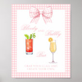 Affiche de bar à cocktails ruban gingham rose (Devant)