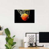 Affiche de basketball avec ballon et filet (Bureau à domicile)