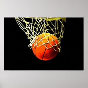 Affiche de basketball avec ballon et filet
