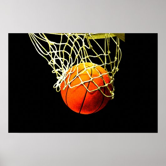 Affiche de basketball avec ballon et filet (Devant)