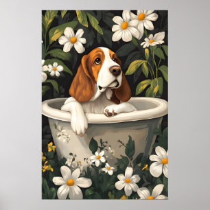 Affiche de Basset Hound dans une baignoire, Affich