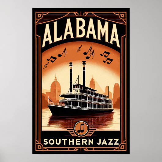 Affiche de bateau à roue de la rivière de jazz vin (Devant)
