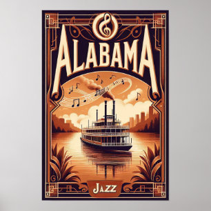 Affiche de bateau à roue de l'Alabama vintage