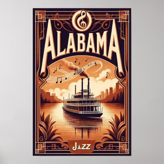 Affiche de bateau à roue de l'Alabama vintage (Devant)