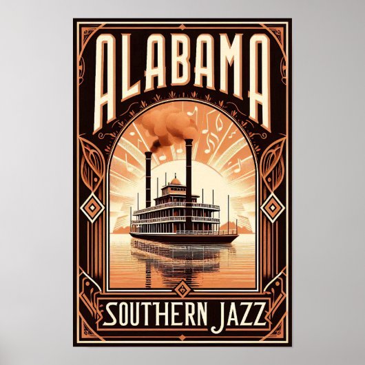 Affiche de bateau à roue de l'Alabama vintage (Devant)