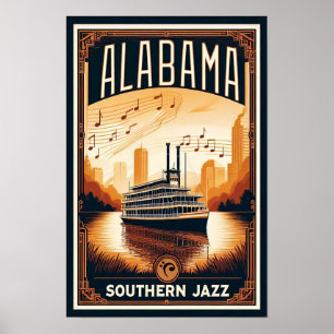 Affiche de bateau à roue de l'Alabama vintage