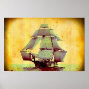 Affiche de bateau à voile vintage USS Monongahela
