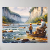 Affiche de bateau de rivière à aquarelle numérique (Devant)