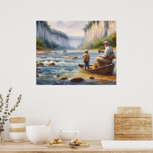 Affiche de bateau de rivière à aquarelle numérique