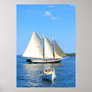affiche de bateau de schooner et de homard