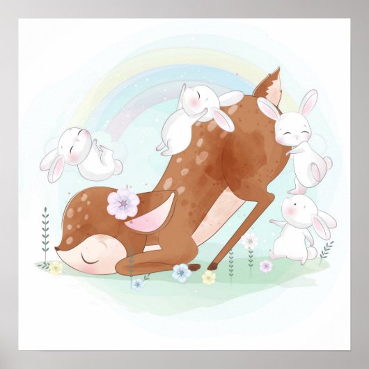 Affiche de bébé cerf avec bébés lapins (Devant)