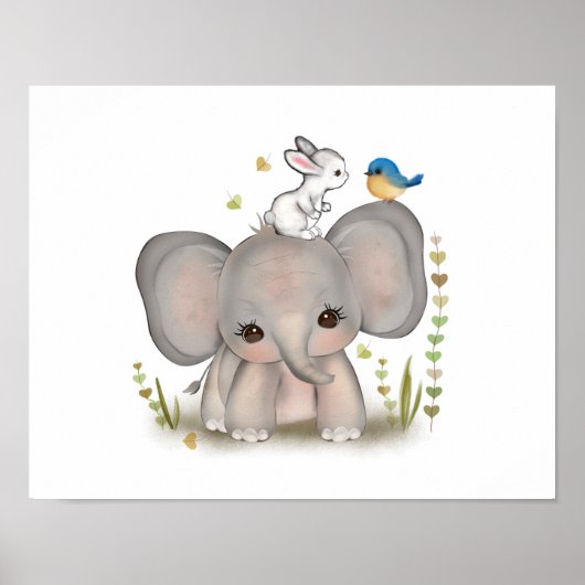 Affiche de bébé éléphant lapin mignon impression (Devant)