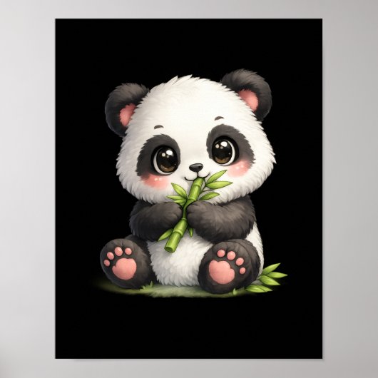 Affiche de bébé panda mignon mangeant du bambou  (Devant)