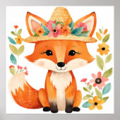 Affiche de bébé renard floral : Mignonne et fantai (Devant)
