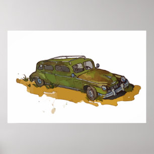 Affiche de Berline Antique Verte Classique