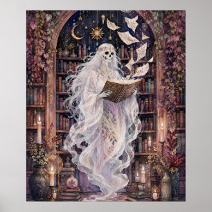 Affiche de bibliothèque fantôme squelettique gothi