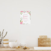 Affiche de bienvenue à fleurs rose Fête des mariée (Cuisine)