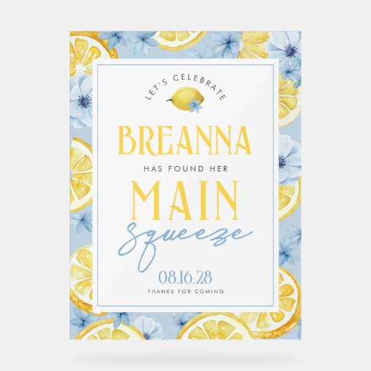 Affiche de bienvenue acrylique au citron bleu prin (Recto)