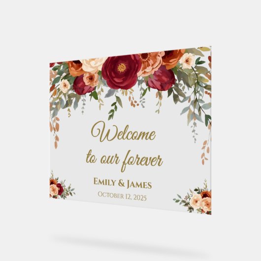 Affiche de bienvenue acrylique Mariage de automne  (Angle)