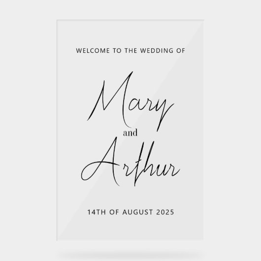 Affiche de bienvenue acrylique minimaliste Mariage (Recto)