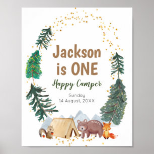 Affiche de bienvenue aquarelle Happy Camper 1er an