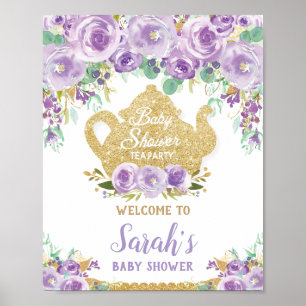 Affiche de bienvenue Baby shower à thé floral viol