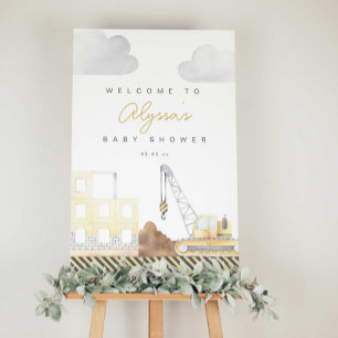 Affiche de bienvenue Baby shower à thème de constr