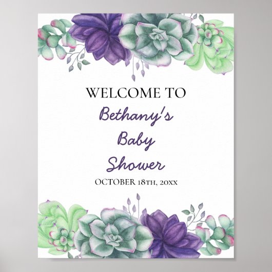 Affiche de bienvenue baby shower - Aquarelle Succu (Devant)