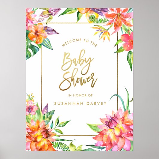 Affiche de bienvenue baby shower | Aquarelles trop (Devant)