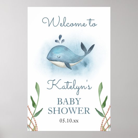 Affiche de bienvenue Baby shower baleine (Devant)