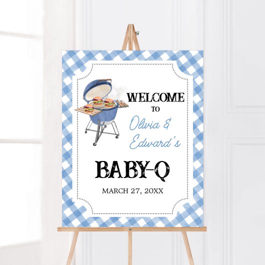 Affiche de bienvenue Baby shower BBQ Burger Bleu