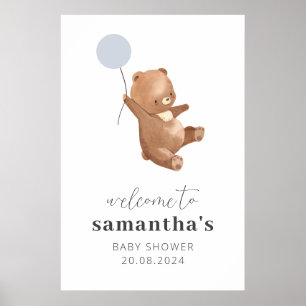 Affiche de bienvenue Baby shower Bear Blue Balloon