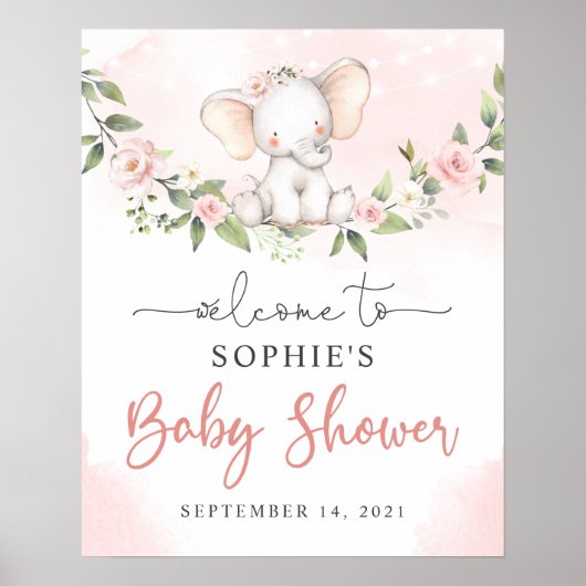 Affiche de bienvenue Baby shower bébé bleu éléphan (Devant)