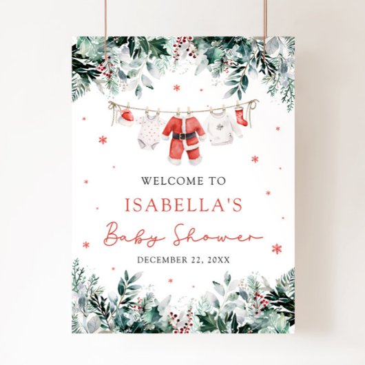 Affiche de bienvenue Baby shower bébé Red Christma