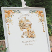 Affiche de bienvenue Baby shower beige et or