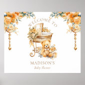 Affiche de bienvenue Baby shower beige et or (Devant)