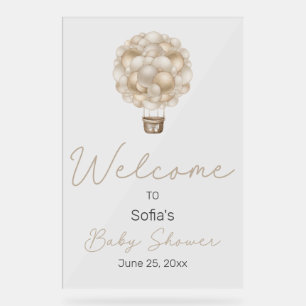 Affiche de bienvenue Baby shower Beige Hot Air Bal