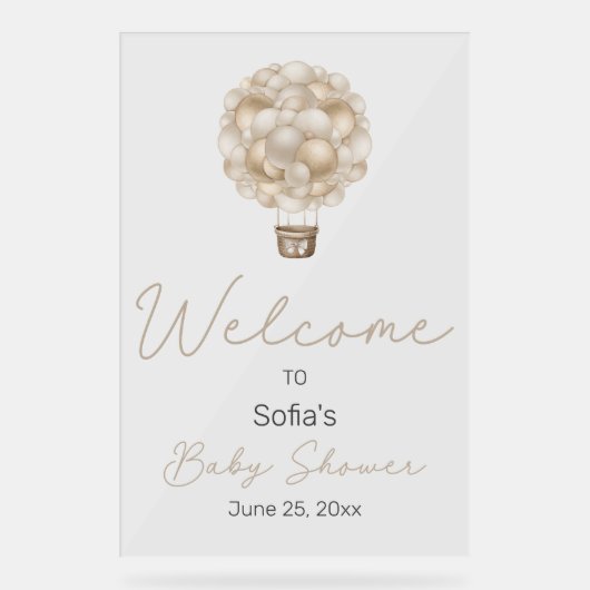 Affiche de bienvenue Baby shower Beige Hot Air Bal (Recto)