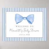 Affiche de bienvenue Baby shower Bleu Bow (Devant)