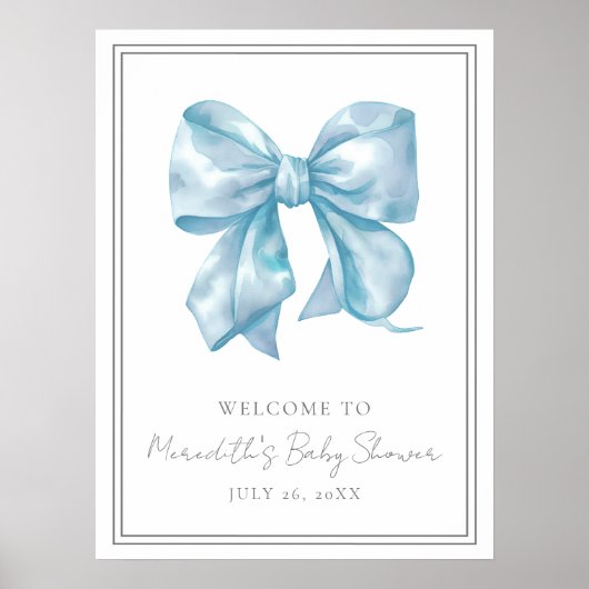 Affiche de bienvenue Baby shower Bleu Bow (Devant)