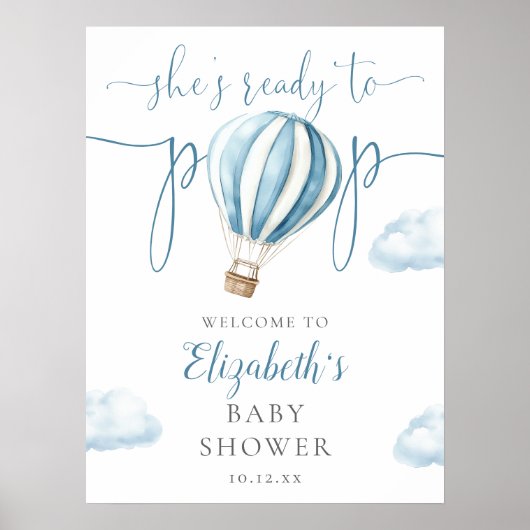 Affiche de bienvenue Baby shower bleu Pop Balloon (Devant)