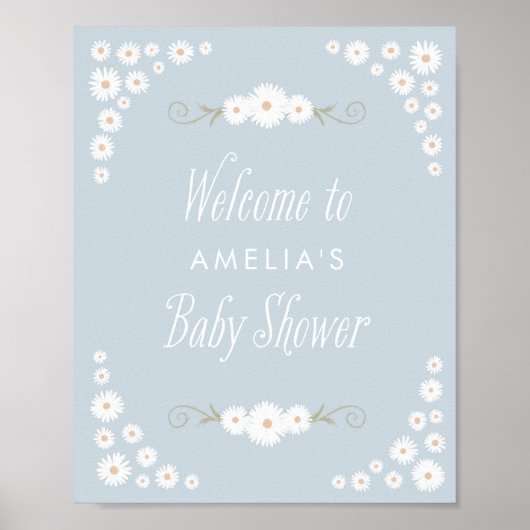 Affiche de bienvenue Baby shower Blue Boho Daisy (Devant)