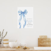 Affiche de bienvenue Baby shower Blue Bow moderne (Cuisine)