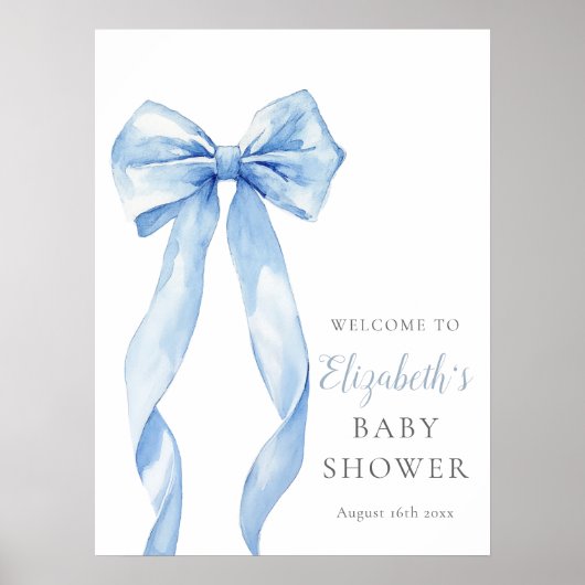 Affiche de bienvenue Baby shower Blue Bow moderne (Devant)