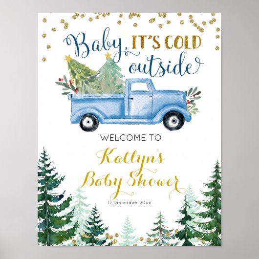 Affiche de bienvenue Baby shower Blue Christmas Tr (Devant)