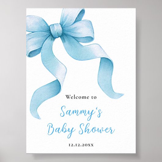 Affiche de bienvenue Baby shower Blue Coquette Bow (Devant)